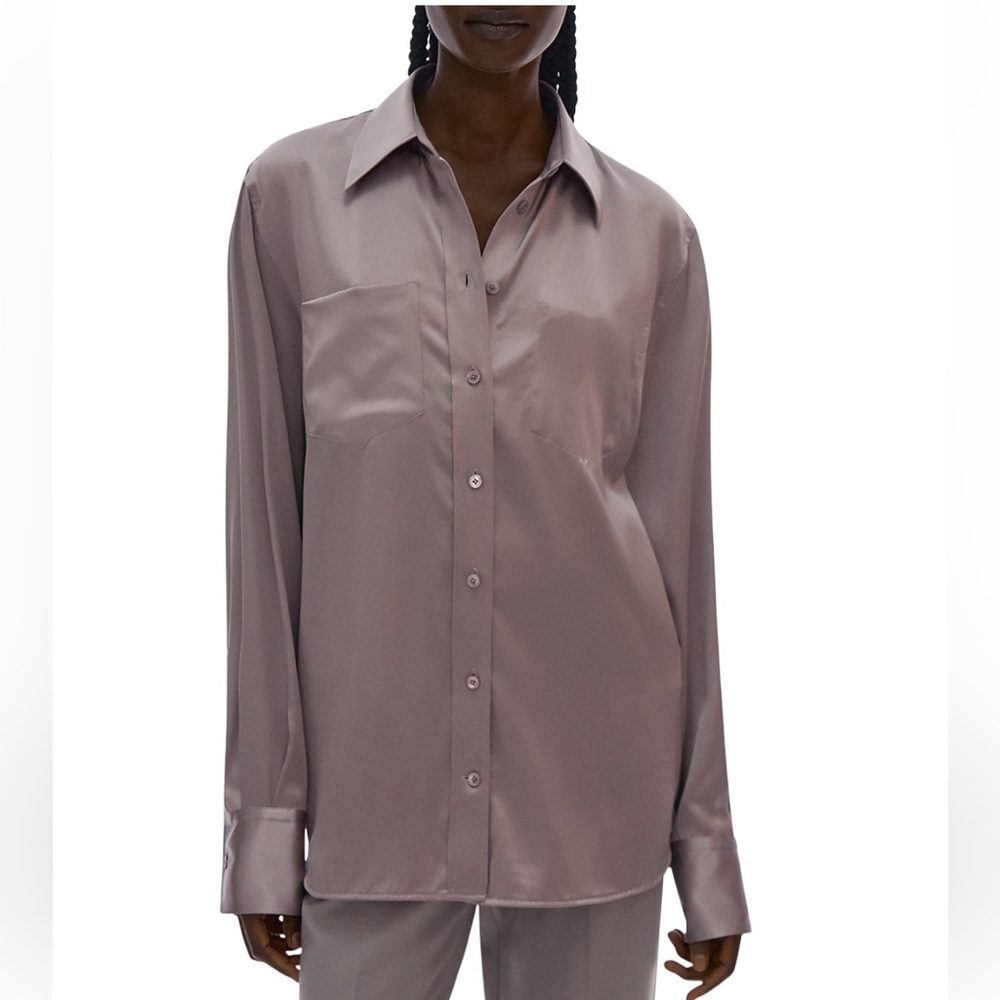 Helmut Lang core stretch silk shirt in color Wisteria